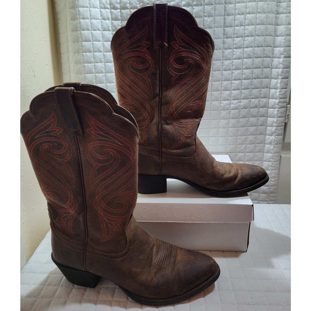 Ariat Round Up Women 10B Leather Western Boots Coastal Cowgirl Rustic Farmerchic